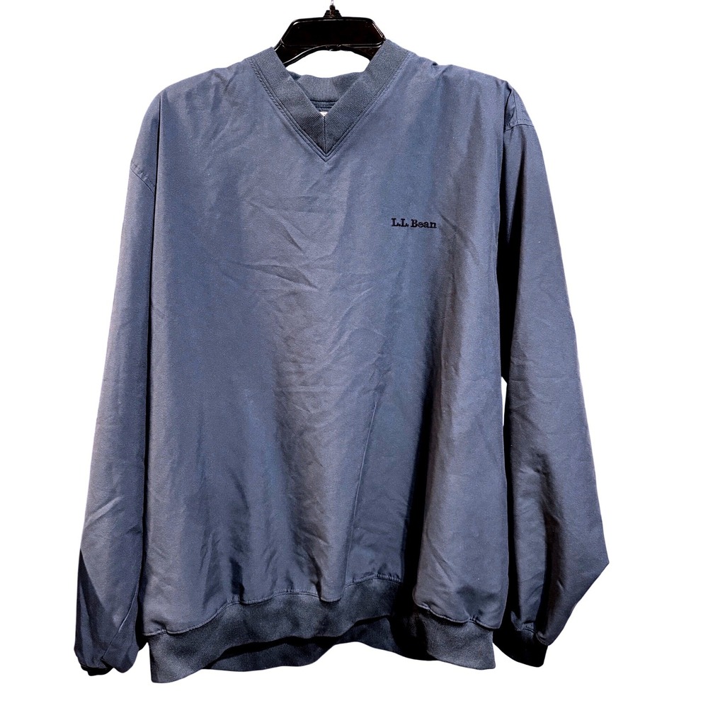 LL Bean Mens XL Blue V- Windbreaker Kangaroo pocket Nylon Lightweight Gorpcore
